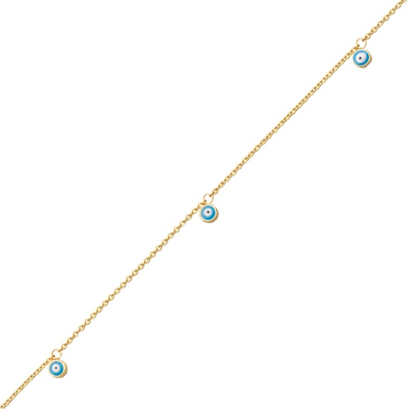 14k Yellow Gold Blue & White Enamel Evil Eye Ankle - Picture 1 of 1
